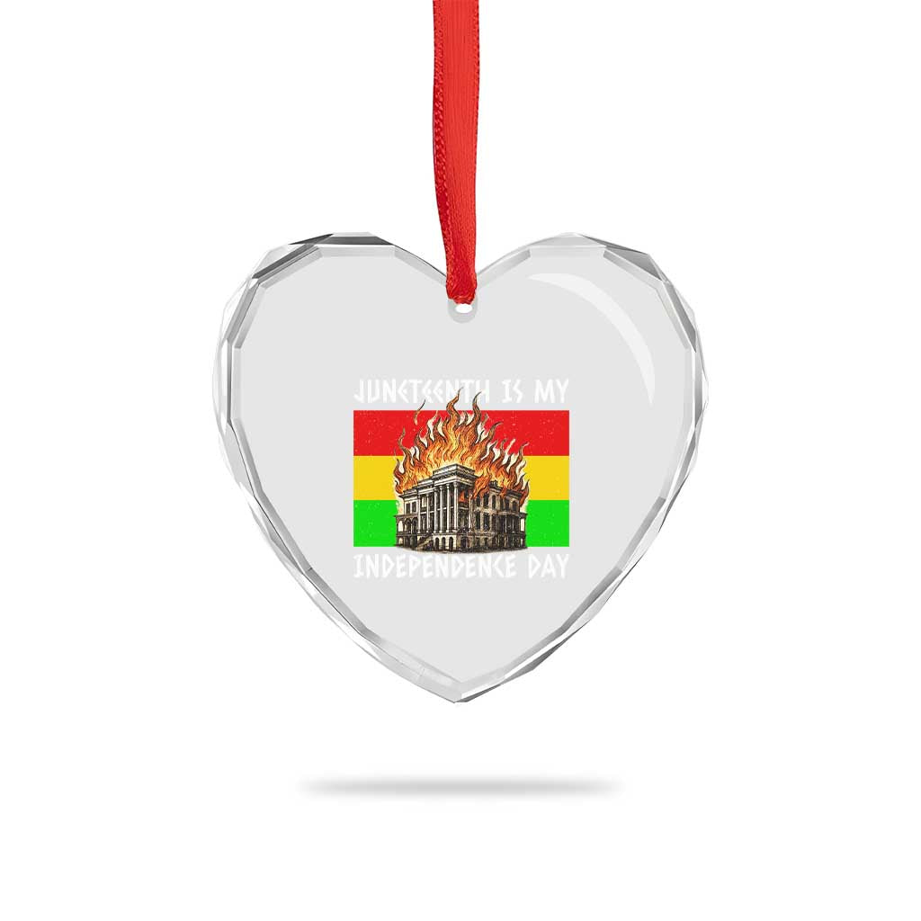Juneteenth Is My Independence Day Heart Crystal Glass Ornament Bold Afro Liberation Pan-African Flag TS02 Print Your Wear