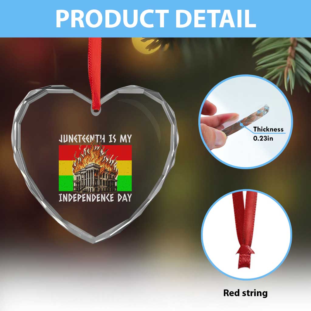 Juneteenth Is My Independence Day Heart Crystal Glass Ornament Bold Afro Liberation Pan-African Flag TS02 Print Your Wear
