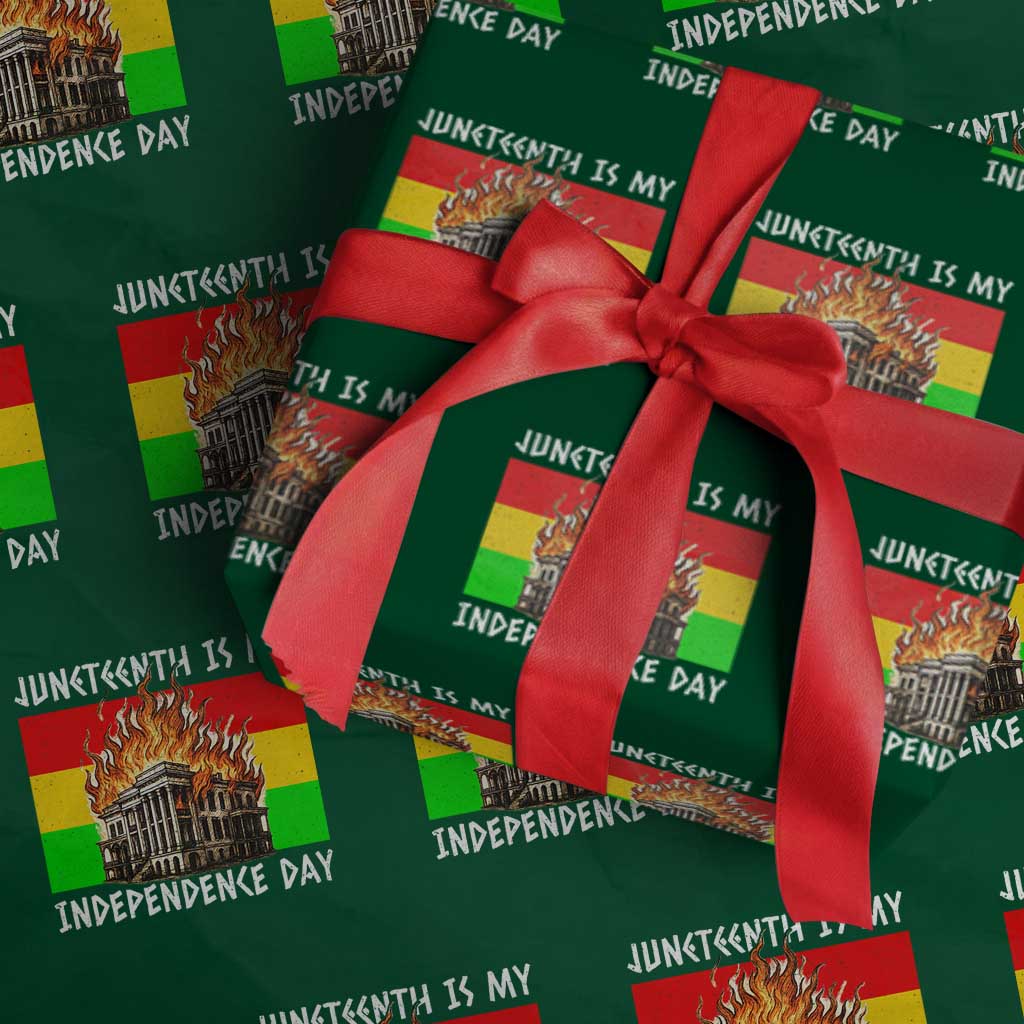 Juneteenth Is My Independence Day Wrapping Paper Roll Bold Afro Liberation Pan-African Flag TS02 Green Print Your Wear