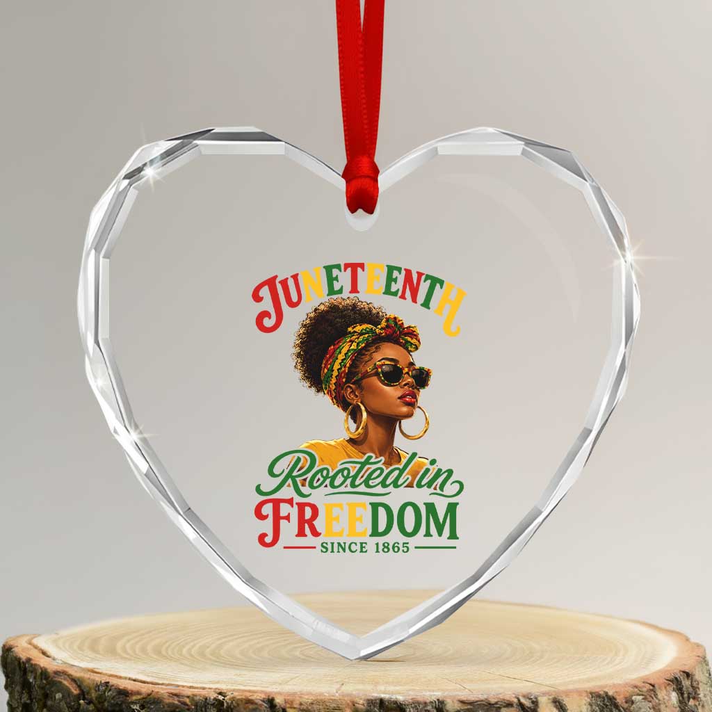 Juneteenth Rooted In Freedom Since 1865 Heart Crystal Glass Ornament Black Women African American TS11 Transparent Glass 3'' Heart Print Your Wear