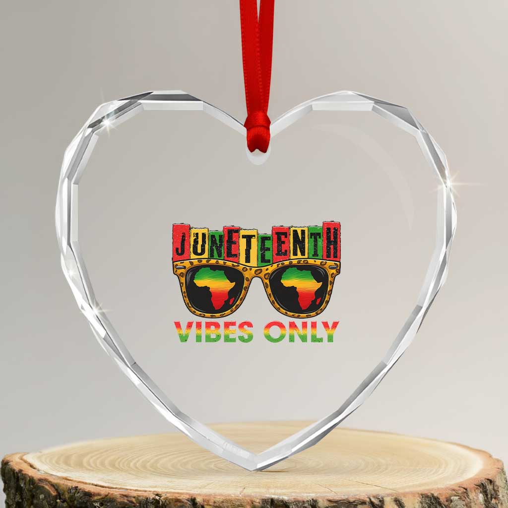 Juneteenth Vibes Only Heart Crystal Glass Ornament Afro Pride Sunglasses Black History Celebration TS02 Transparent Glass 3'' Heart Print Your Wear