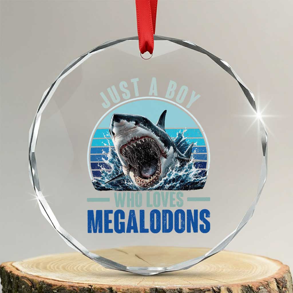 Just A Boy Who Loves Megalodons Crystal Glass Ornament Megalodon Shark Lover Retro Graphic TS11 Transparent Glass 3'' Circle Print Your Wear
