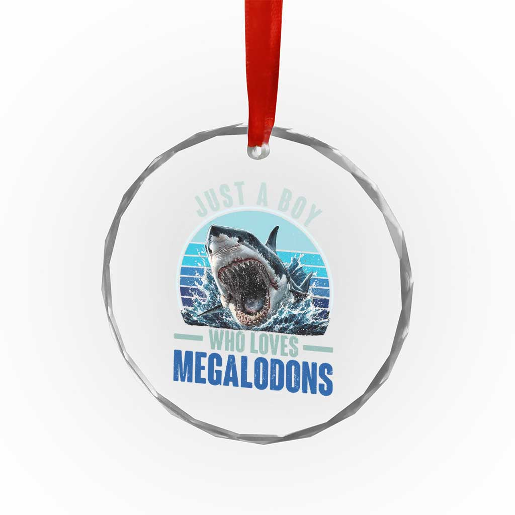 Just A Boy Who Loves Megalodons Crystal Glass Ornament Megalodon Shark Lover Retro Graphic