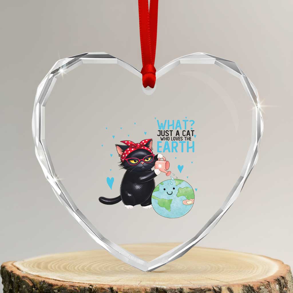Just A Cat Who Loves The Earth Heart Crystal Glass Ornament Earth Day Cat Lover Gift TS12 Transparent Glass 3'' Heart Print Your Wear