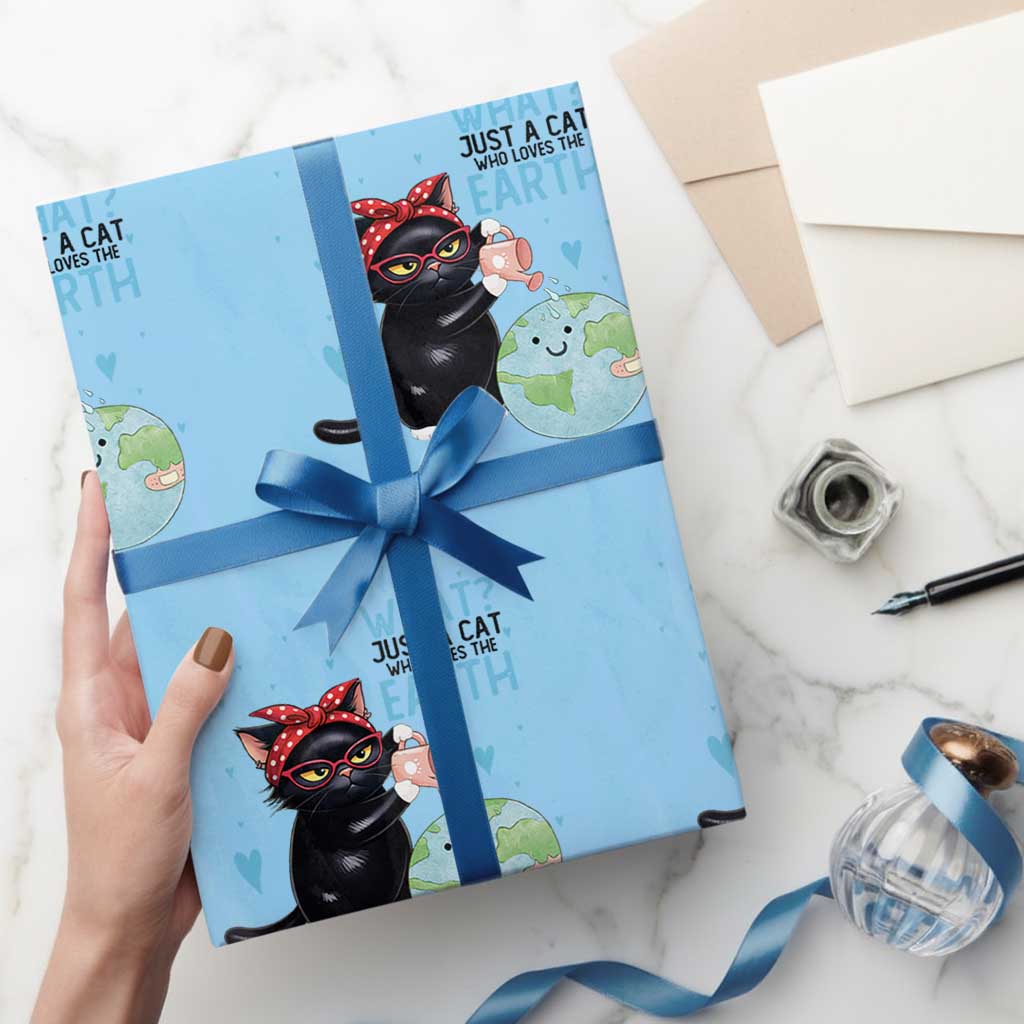 Just A Cat Who Loves The Earth Wrapping Paper Roll Earth Day Cat Lover Gift TS12 Light Blue Print Your Wear
