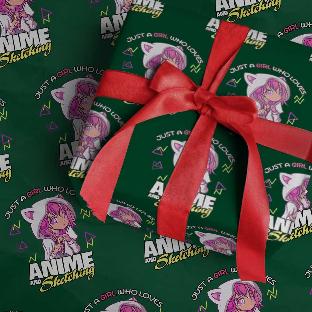 Just A Girl Who Loves Anime and Sketching Wrapping Paper Roll Japan Kawaii Otaku Manga Lover TS02 Green Print Your Wear