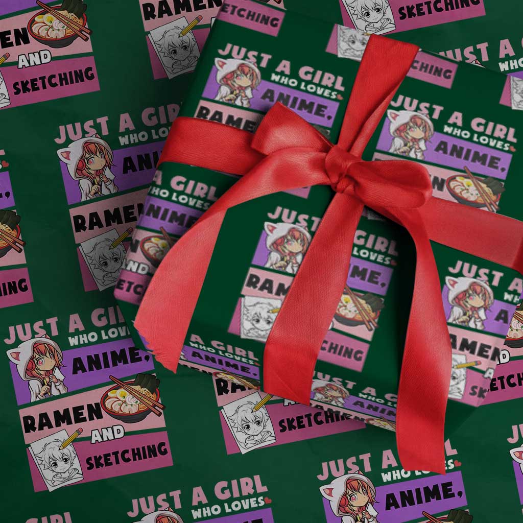Just A Girl Who Loves Anime Ramen And Sketching Wrapping Paper Roll Cute Japan Kawaii Otaku Manga Lover TS02 Green Print Your Wear
