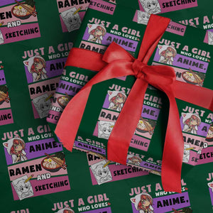 Just A Girl Who Loves Anime Ramen And Sketching Wrapping Paper Roll Cute Japan Kawaii Otaku Manga Lover TS02 Green Print Your Wear