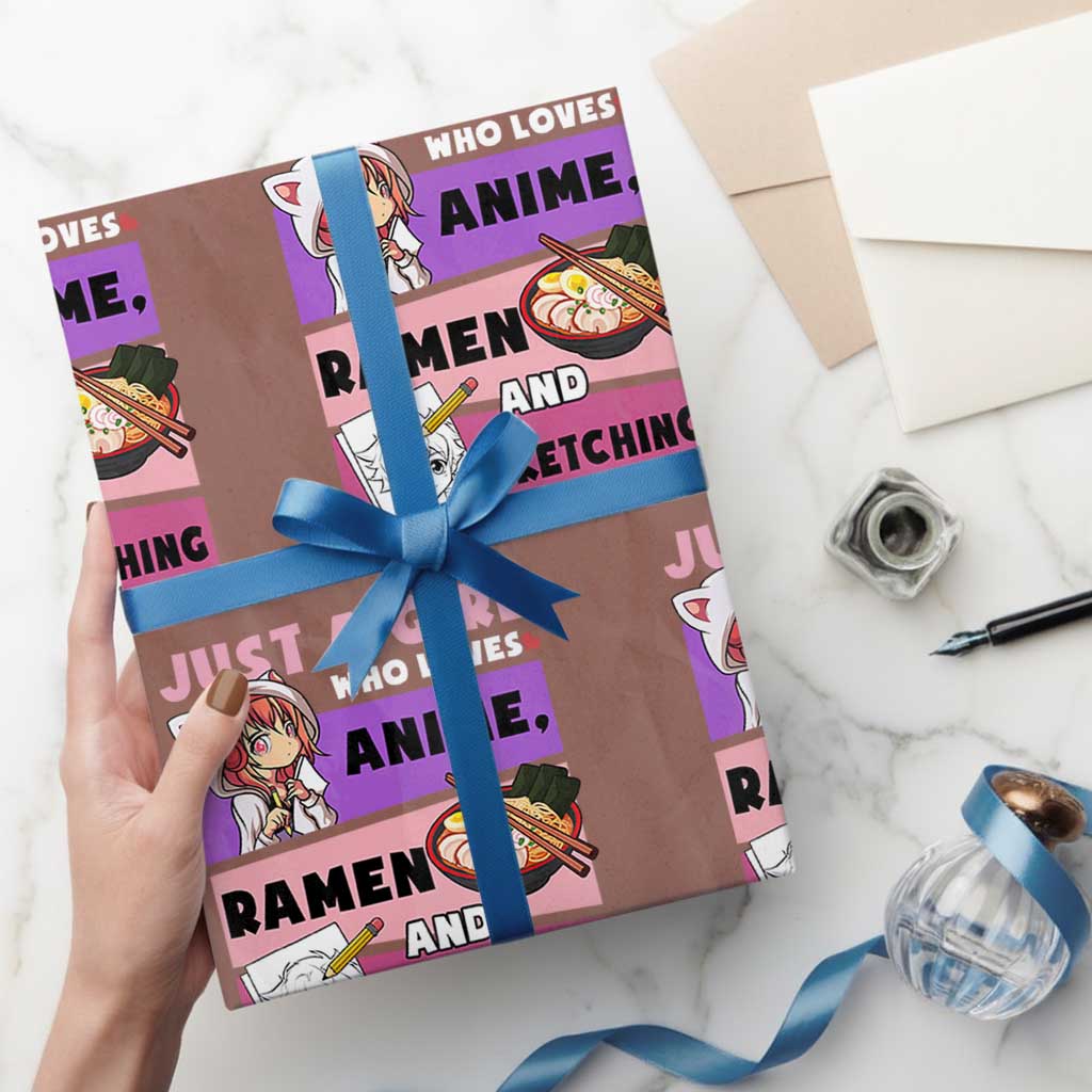 Just A Girl Who Loves Anime Ramen And Sketching Wrapping Paper Roll Cute Japan Kawaii Otaku Manga Lover TS02 Mocha Print Your Wear