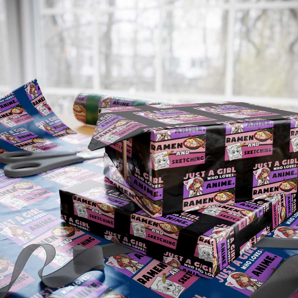 Just A Girl Who Loves Anime Ramen And Sketching Wrapping Paper Roll Cute Japan Kawaii Otaku Manga Lover TS02 Black Print Your Wear