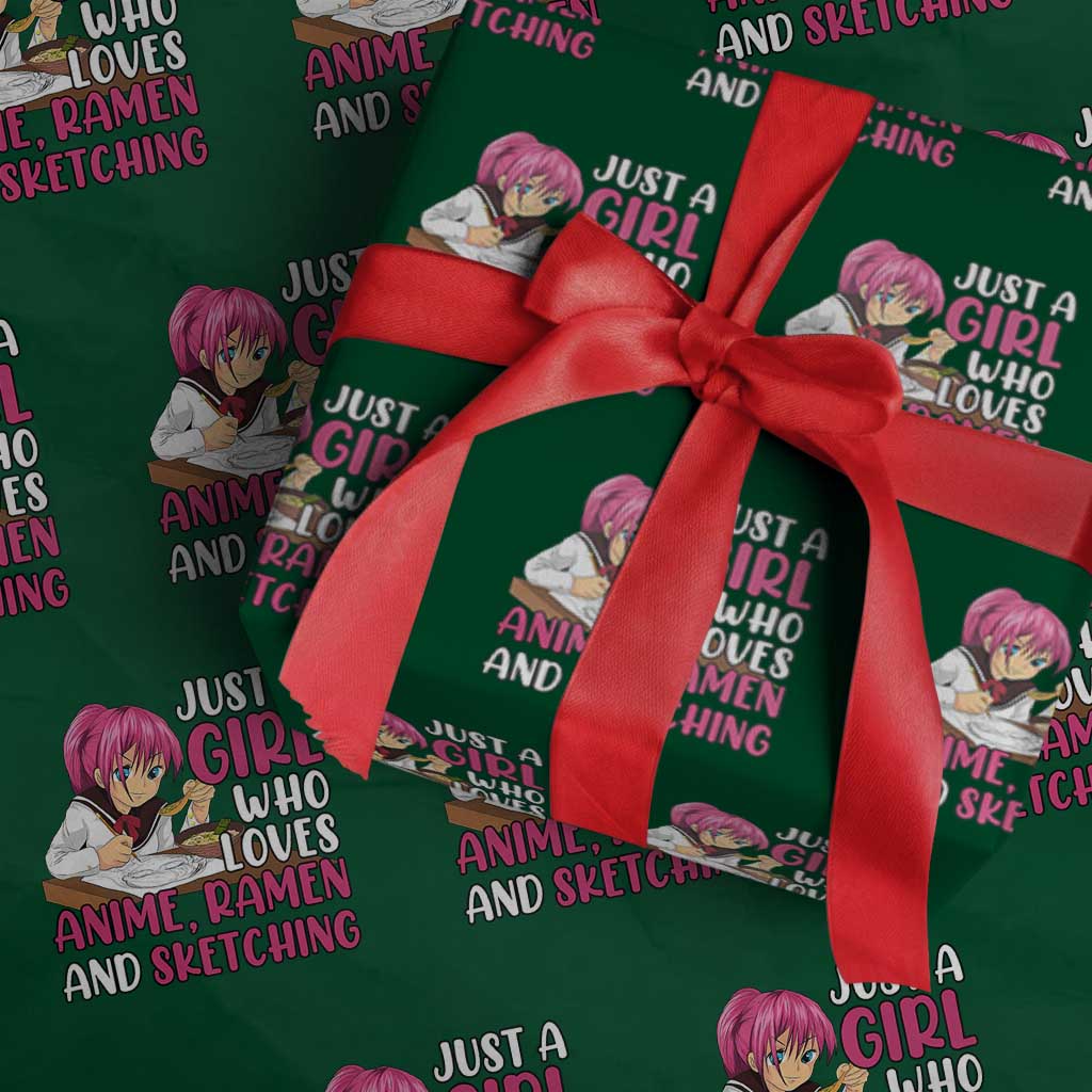 Just A Girl Who Loves Anime Ramen And Sketching Wrapping Paper Roll Japan Kawaii Otaku Manga Lover TS02 Green Print Your Wear