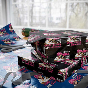 Just A Girl Who Loves Anime Ramen And Sketching Wrapping Paper Roll Japan Kawaii Otaku Manga Lover TS02 Black Print Your Wear