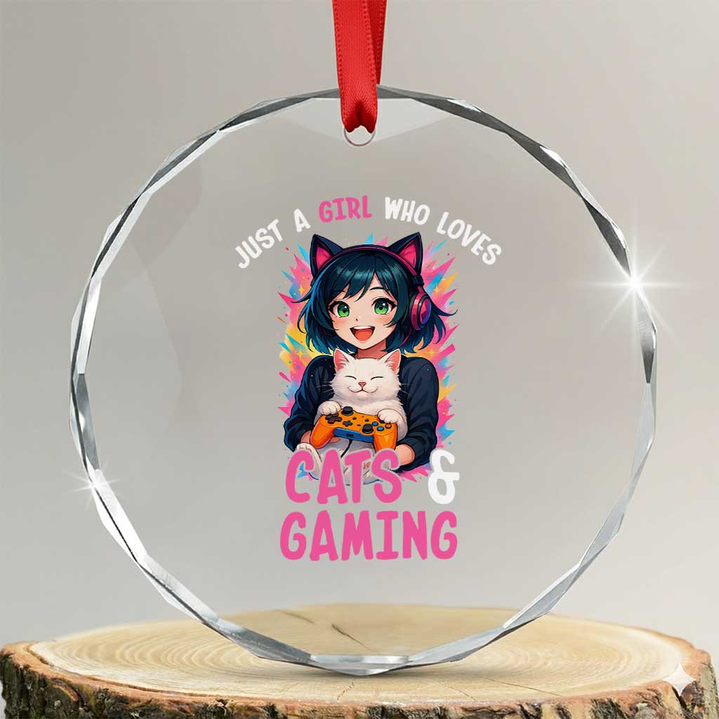 Just A Girl Who Loves Cats And Gaming Crystal Glass Ornament Cute Gamer Gift TS12 Transparent Glass 3'' Circle Print Your Wear