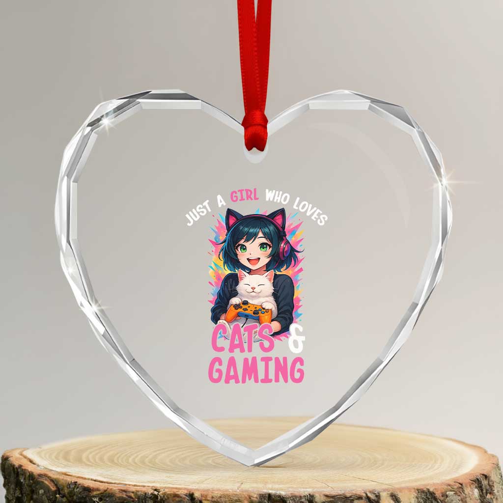 Just A Girl Who Loves Cats And Gaming Heart Crystal Glass Ornament Cute Gamer Gift TS12 Transparent Glass 3'' Heart Print Your Wear