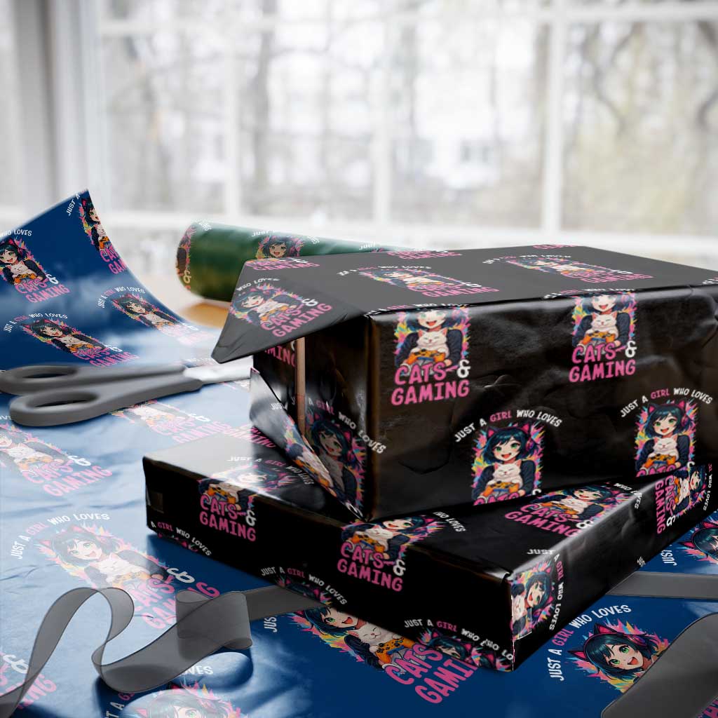 Just A Girl Who Loves Cats And Gaming Wrapping Paper Roll Cute Gamer Gift TS12 Black Print Your Wear