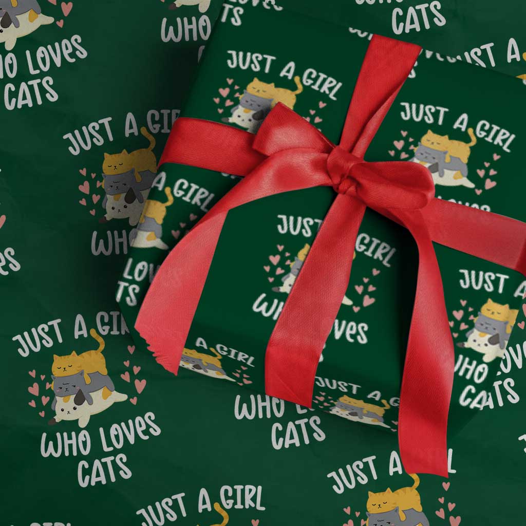 Just A Girl Who Loves Cats Wrapping Paper Roll Cute Kittens Pet Lover TS12 Green Print Your Wear