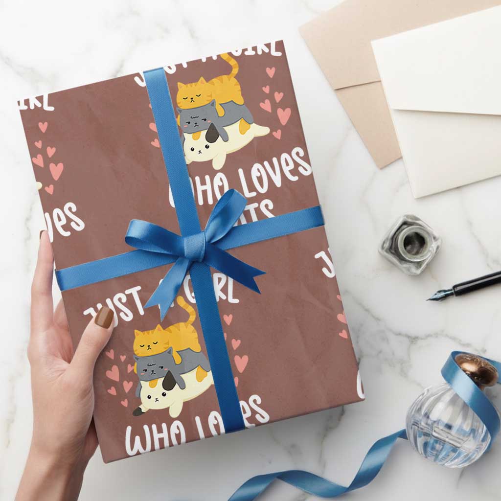 Just A Girl Who Loves Cats Wrapping Paper Roll Cute Kittens Pet Lover TS12 Mocha Print Your Wear