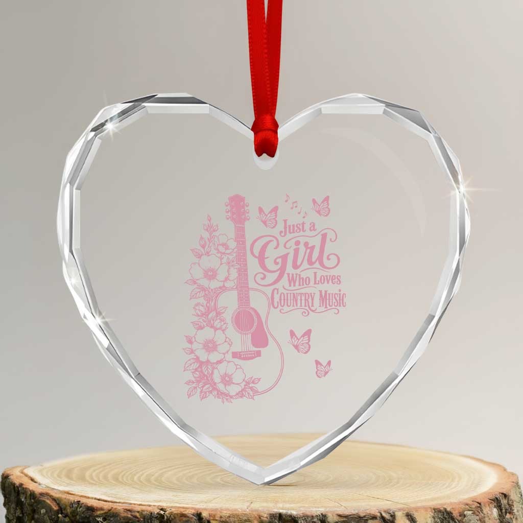 Just A Girl Who Loves Country Music Heart Crystal Glass Ornament Guitar Flowers Butterflies Western Cottagecore Gift TS12 Transparent Glass 3'' Heart Print Your Wear