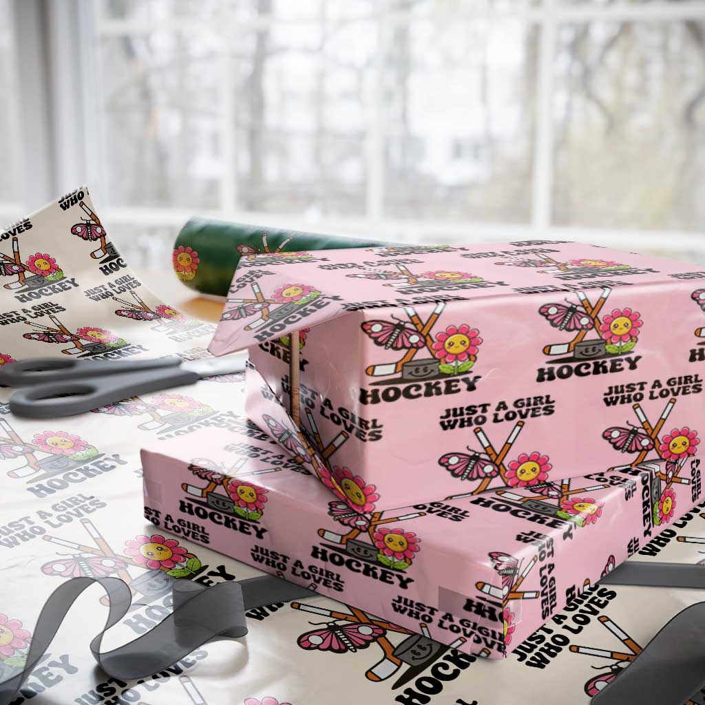 Just A Girl Who Loves Ice Hockey Wrapping Paper Roll Sports Lover Gift TS12 Light Pink Print Your Wear