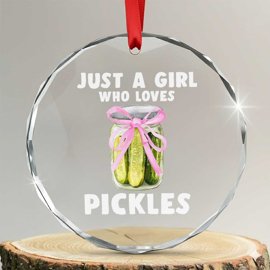 Just a Girl Who Loves Pickles Crystal Glass Ornament Pickle Jars with Coquette Bow TS10 Transparent Glass 3'' Circle Print Your Wear
