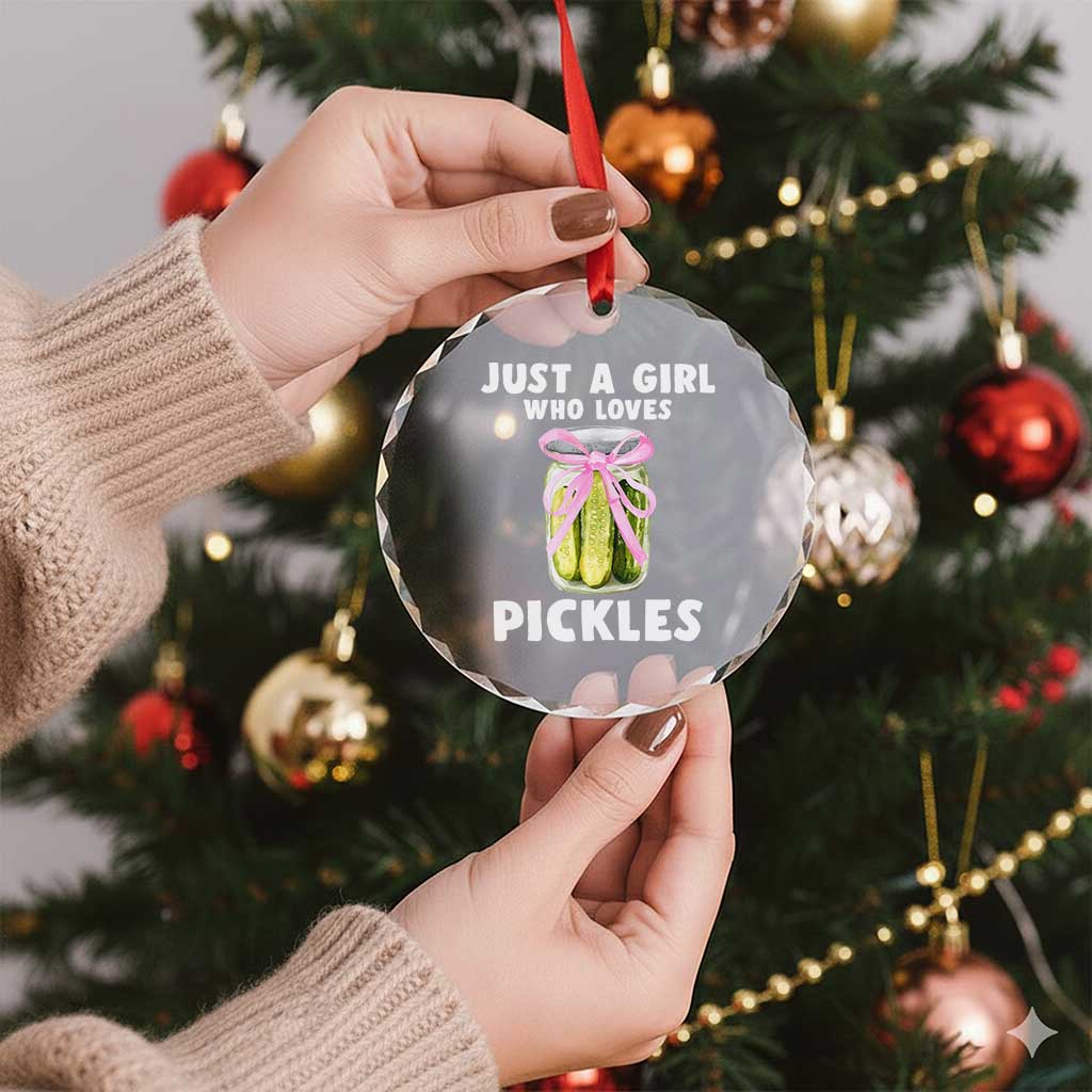 Just a Girl Who Loves Pickles Crystal Glass Ornament Pickle Jars with Coquette Bow TS10 Print Your Wear