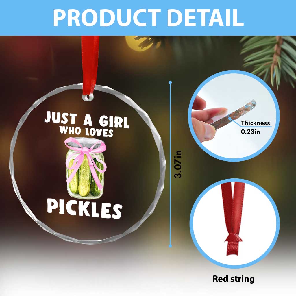 Just a Girl Who Loves Pickles Crystal Glass Ornament Pickle Jars with Coquette Bow TS10 Print Your Wear