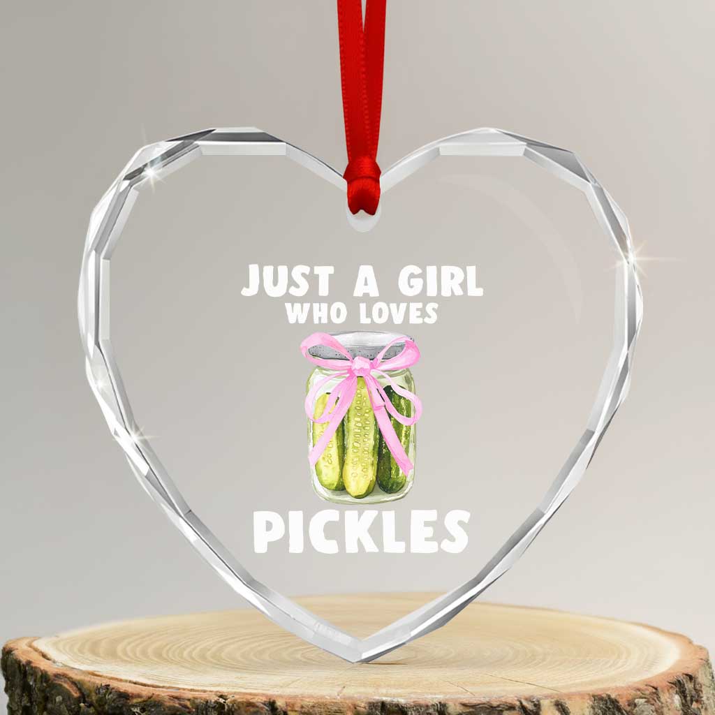 Just a Girl Who Loves Pickles Heart Crystal Glass Ornament Pickle Jars with Coquette Bow TS10 Transparent Glass 3'' Heart Print Your Wear
