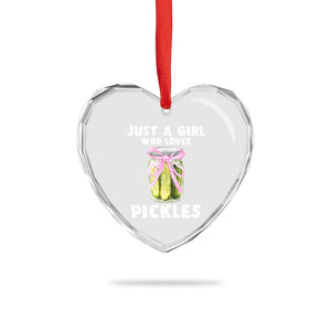 Just a Girl Who Loves Pickles Heart Crystal Glass Ornament Pickle Jars with Coquette Bow TS10 Print Your Wear