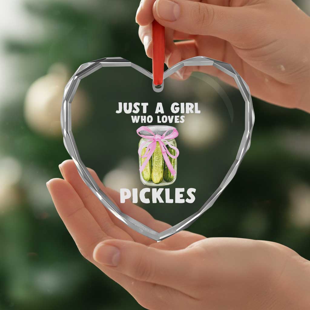 Just a Girl Who Loves Pickles Heart Crystal Glass Ornament Pickle Jars with Coquette Bow TS10 Print Your Wear