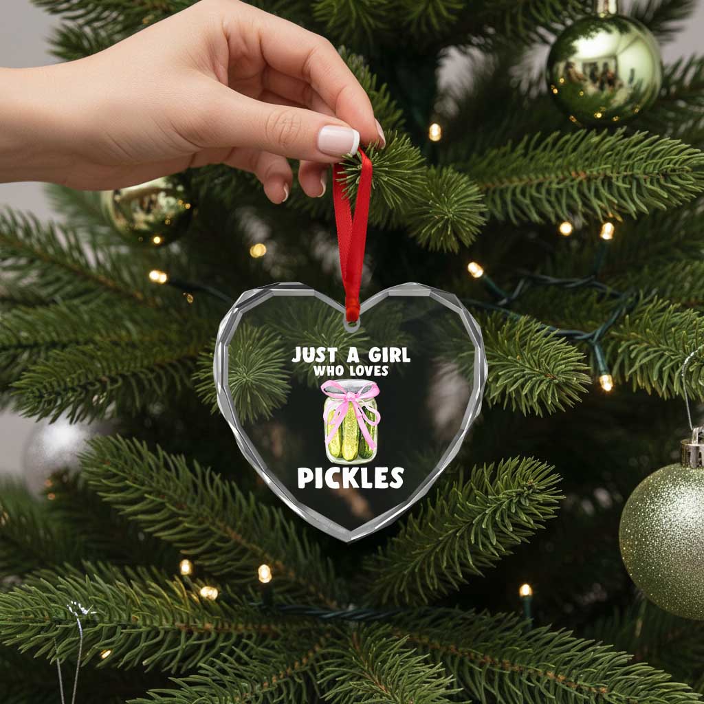 Just a Girl Who Loves Pickles Heart Crystal Glass Ornament Pickle Jars with Coquette Bow TS10 Print Your Wear