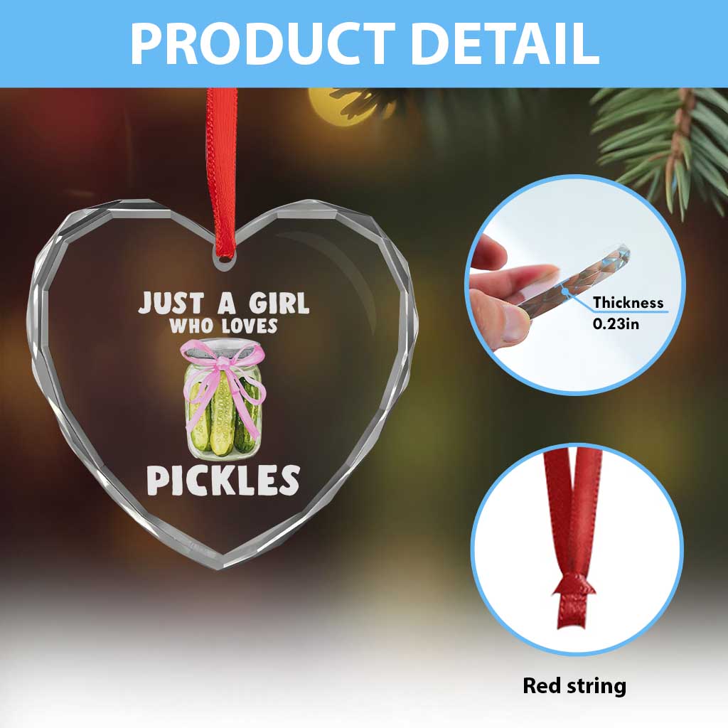 Just a Girl Who Loves Pickles Heart Crystal Glass Ornament Pickle Jars with Coquette Bow TS10 Print Your Wear