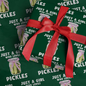 Just a Girl Who Loves Pickles Wrapping Paper Roll Pickle Jars with Coquette Bow TS10 Green Print Your Wear
