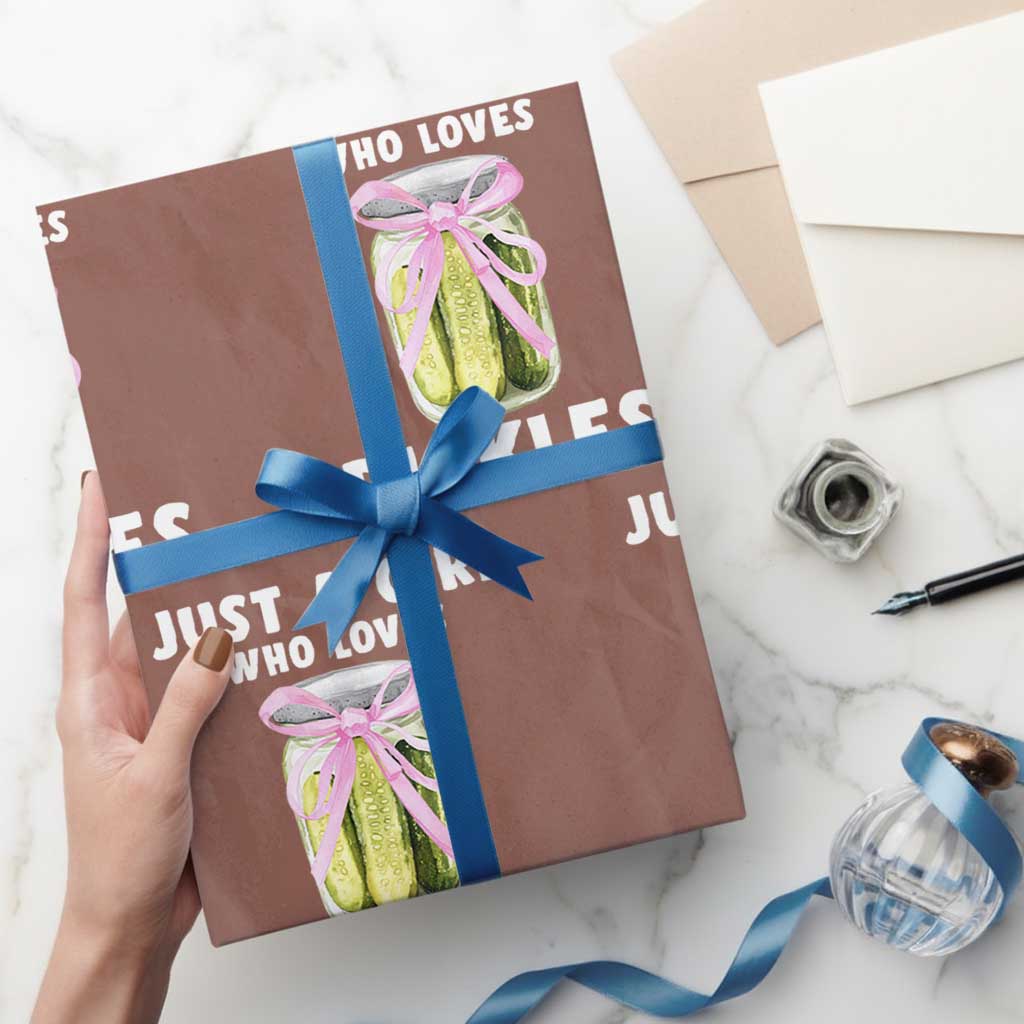 Just a Girl Who Loves Pickles Wrapping Paper Roll Pickle Jars with Coquette Bow TS10 Mocha Print Your Wear