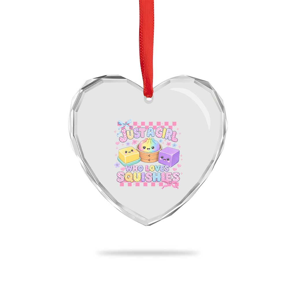 Just A Girl Who Loves Squishies Heart Crystal Glass Ornament Cute Kawaii Dumpling Graphic Coquette Bow Girls