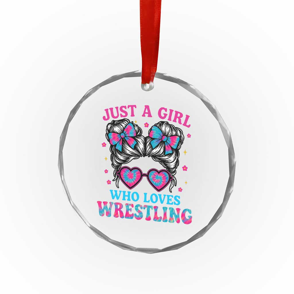 Just A Girl Who Loves Wrestling Crystal Glass Ornament Funny Wrestle Lover Wrestler Messy Bun TS10 Print Your Wear