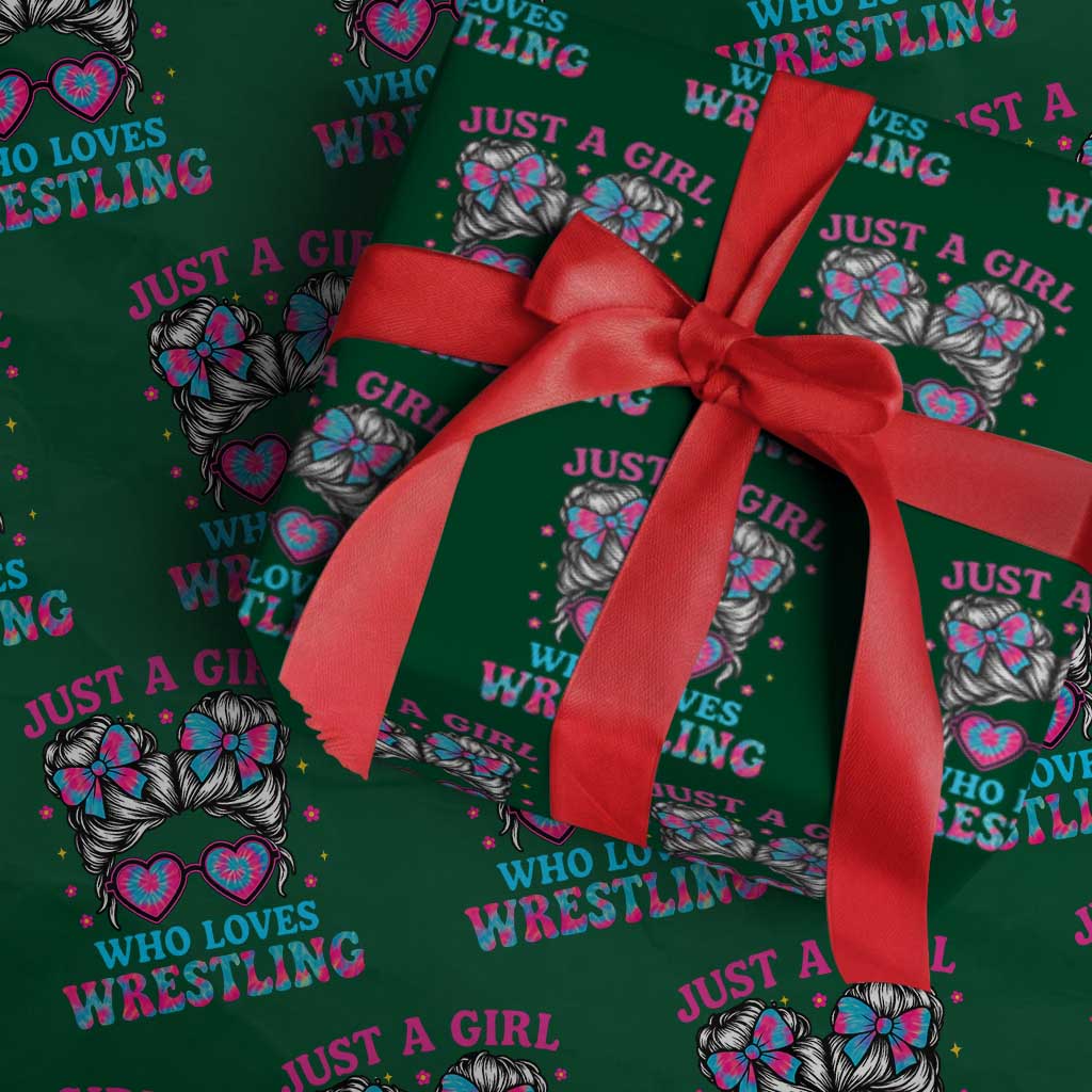 Just A Girl Who Loves Wrestling Wrapping Paper Roll Funny Wrestle Lover Wrestler Messy Bun TS10 Green Print Your Wear