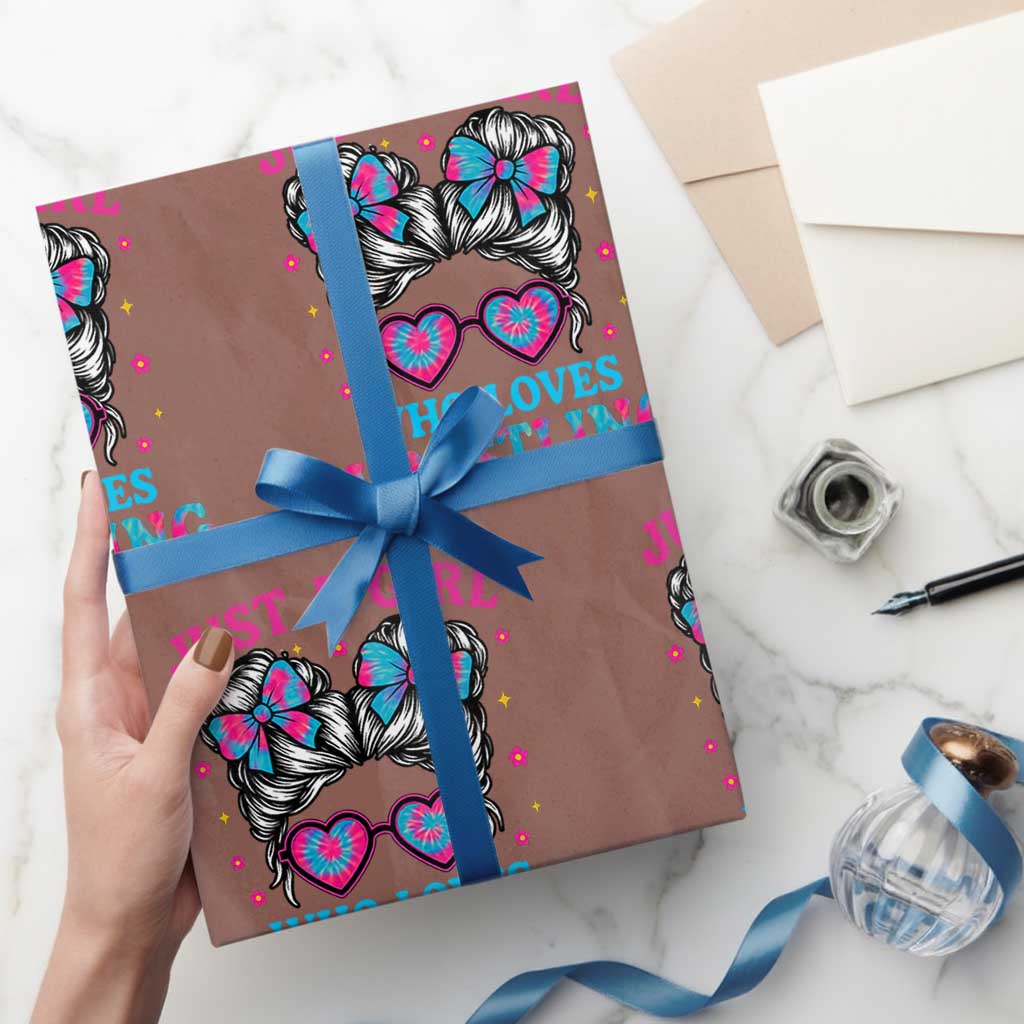 Just A Girl Who Loves Wrestling Wrapping Paper Roll Funny Wrestle Lover Wrestler Messy Bun TS10 Mocha Print Your Wear
