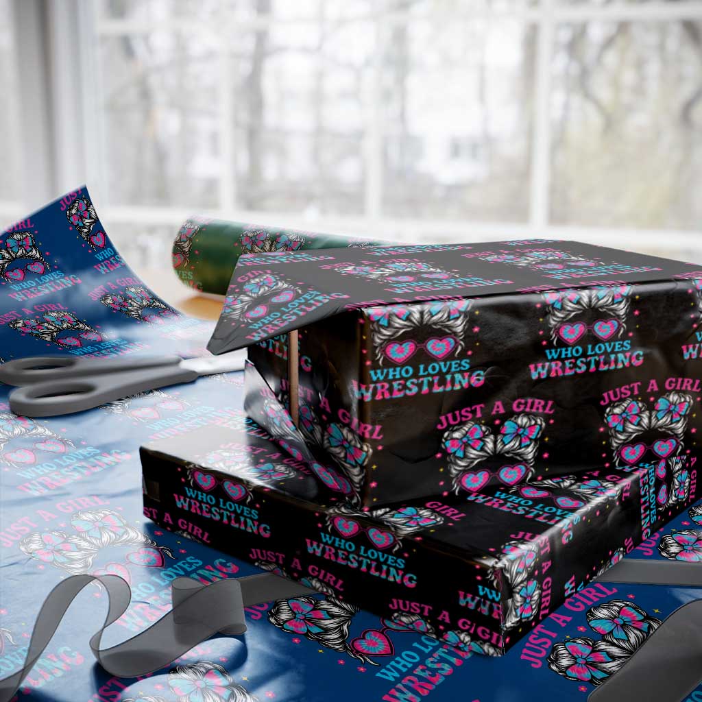 Just A Girl Who Loves Wrestling Wrapping Paper Roll Funny Wrestle Lover Wrestler Messy Bun TS10 Black Print Your Wear