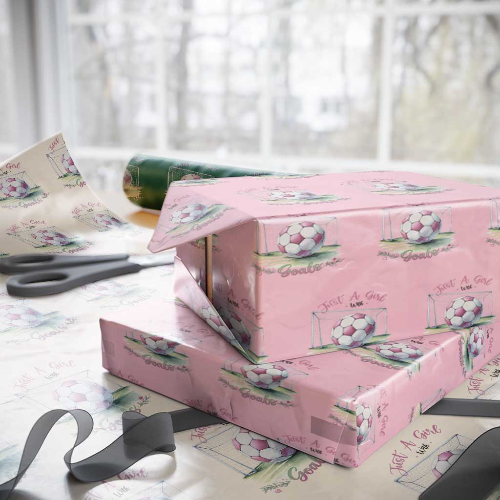 Just A Girl With Goals Wrapping Paper Roll Soccer Gift For Her TS12 Light Pink Print Your Wear