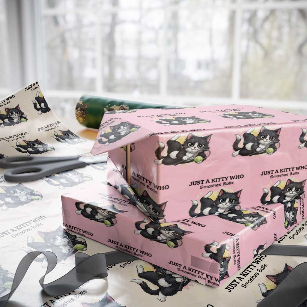 Just A Kitty Who Smashes Balls Wrapping Paper Roll Funny Tennis Cat Gift TS12 Light Pink Print Your Wear