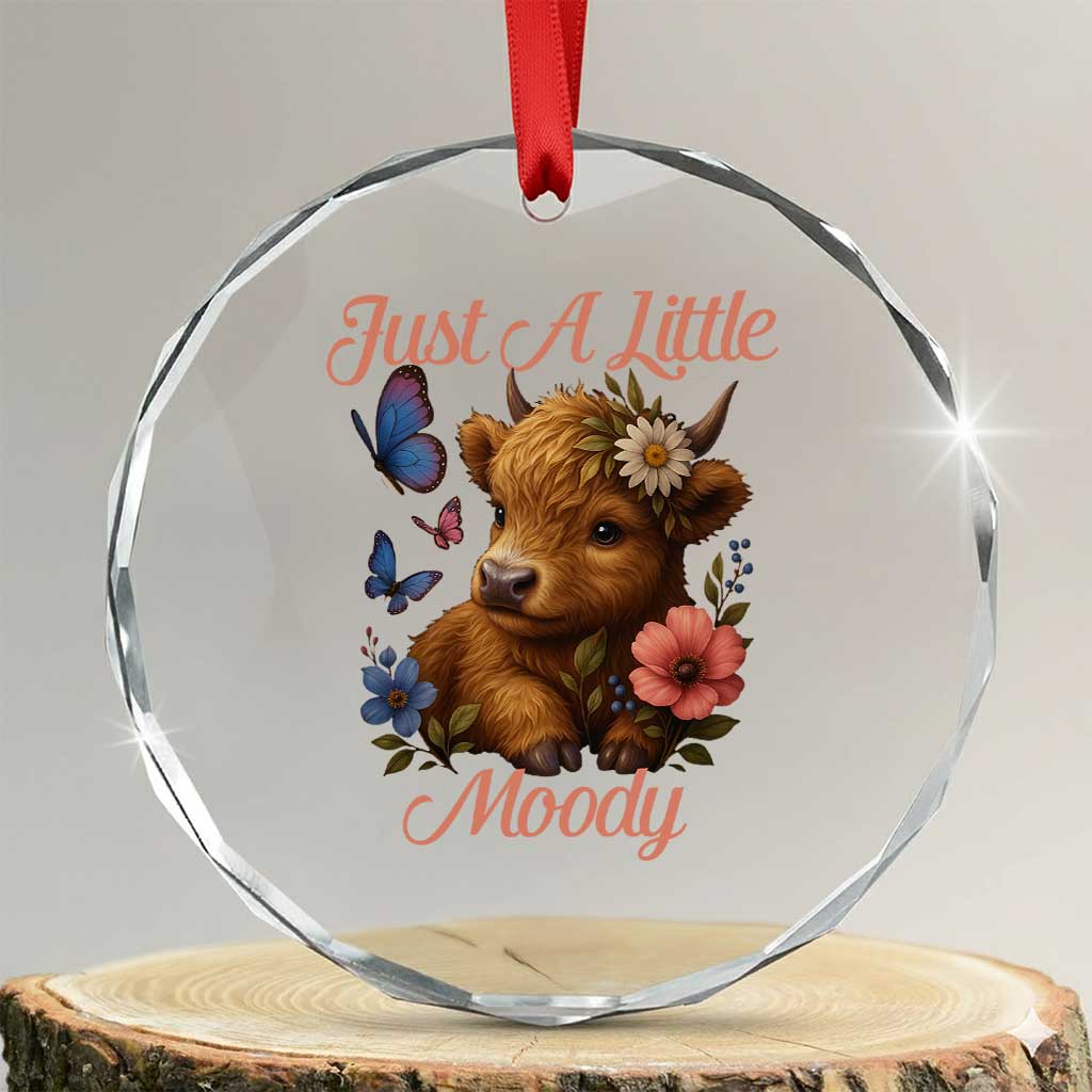 Just A Little Moody Crystal Glass Ornament Funny Sarcasm Highland Cow TS12 Transparent Glass 3'' Circle Print Your Wear