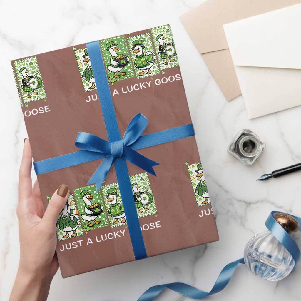 Just A Lucky Goose Wrapping Paper Roll Funny Irish Crew St Patricks Day TS12 Mocha Print Your Wear