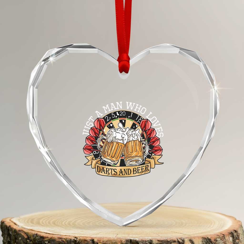 Just A Man Who Loves Darts And Beer Heart Crystal Glass Ornament Funny Dart Player TS12 Transparent Glass 3'' Heart Print Your Wear