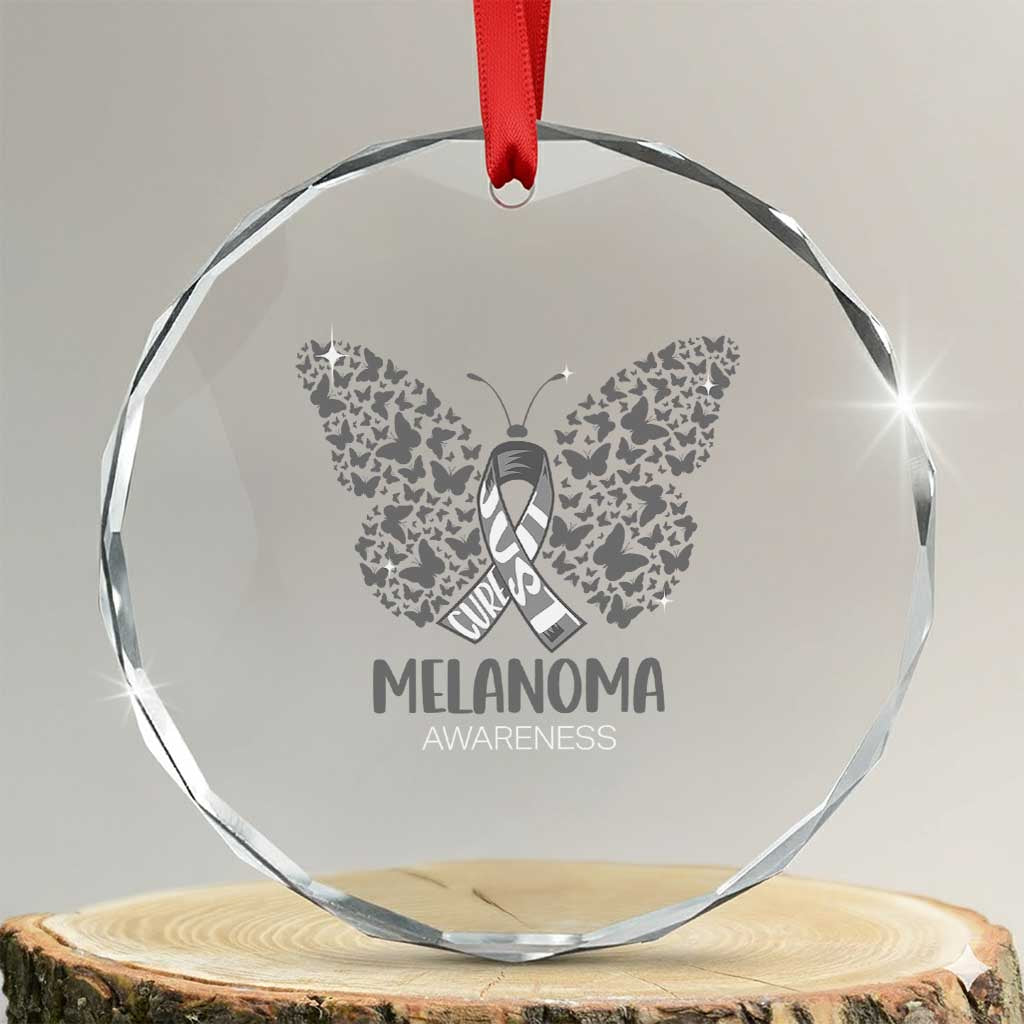 Just Cure It Crystal Glass Ornament Melanoma Warrior Butterfly Support TS12 Transparent Glass 3'' Circle Print Your Wear
