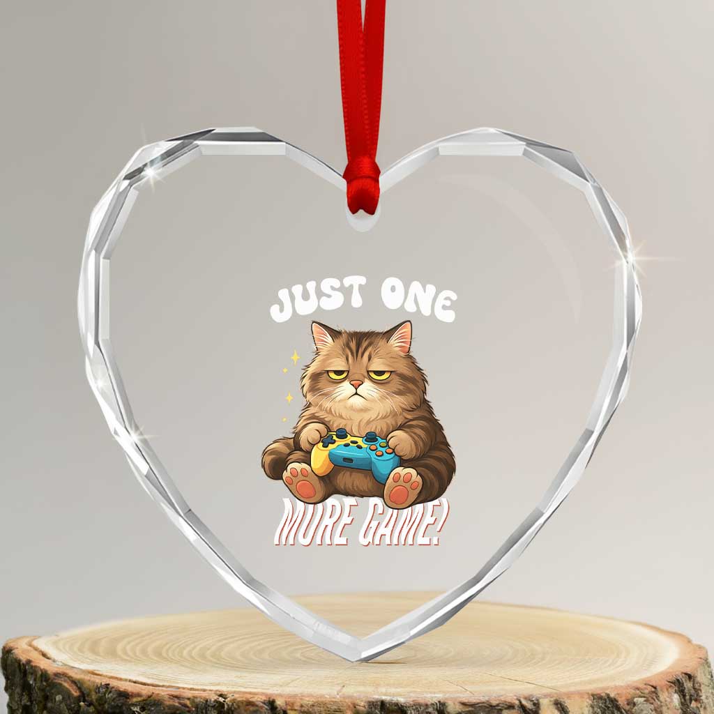 Just One More Game Heart Crystal Glass Ornament Funny Lazy Cat Playing Video Game TS12 Transparent Glass 3'' Heart Print Your Wear