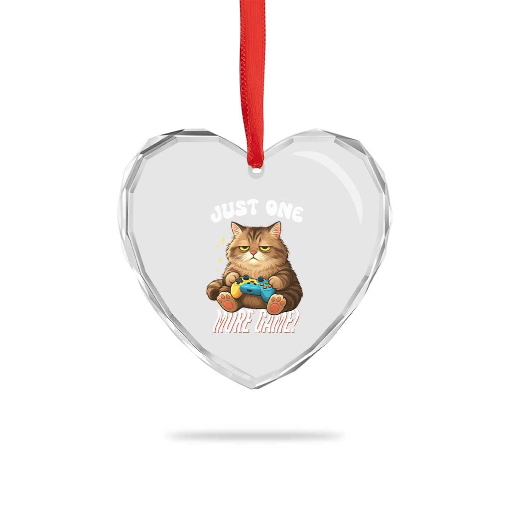 Just One More Game Heart Crystal Glass Ornament Funny Lazy Cat Playing Video Game TS12 Print Your Wear