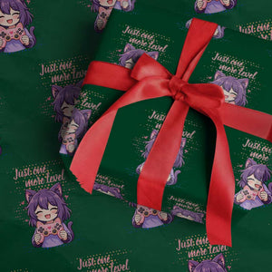 Just One More Game Wrapping Paper Roll Cute Girl Playing Game Humor Gift TS12 Green Print Your Wear