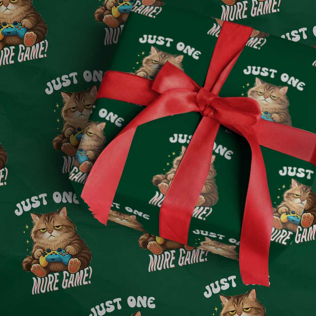 Just One More Game Wrapping Paper Roll Funny Lazy Cat Playing Video Game TS12 Green Print Your Wear