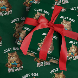 Just One More Game Wrapping Paper Roll Funny Lazy Cat Playing Video Game TS12 Green Print Your Wear