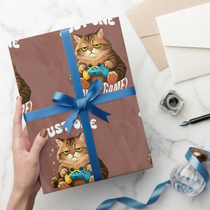 Just One More Game Wrapping Paper Roll Funny Lazy Cat Playing Video Game TS12 Mocha Print Your Wear